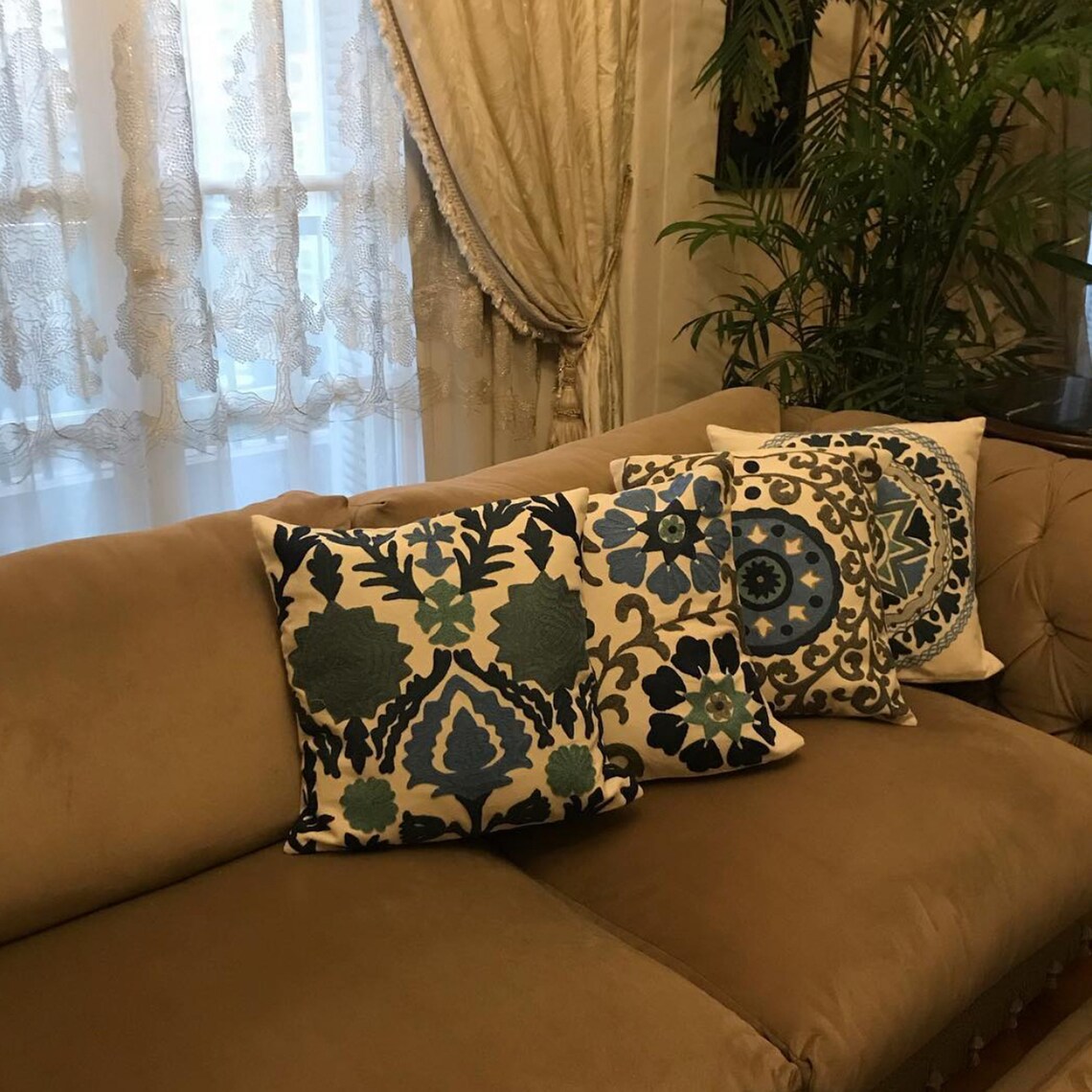 Handmade Embroidered Statement Luxurious Traditional Decorative Cushion Cover, Handmade in Alexandria