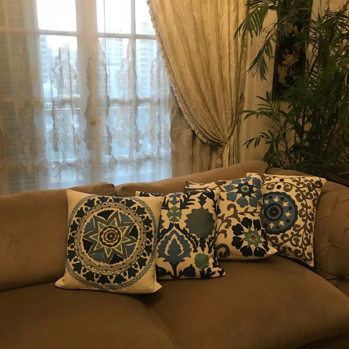 Handmade Embroidered Statement Light Nude Luxurious Traditional Cushion Cover, Handmade in Alexandria