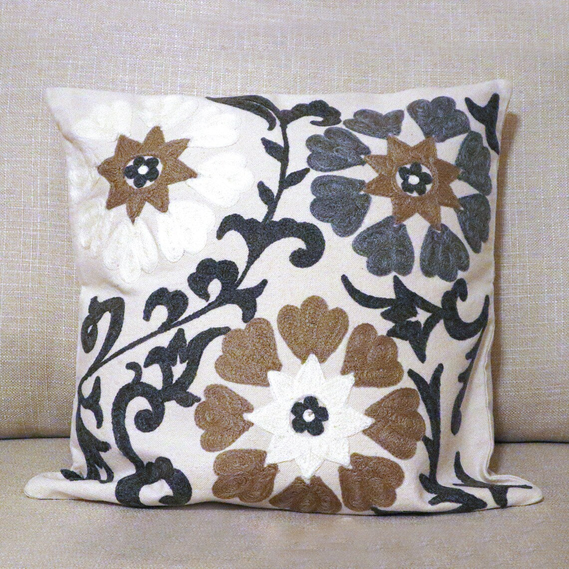 Handmade Embroidered Statement Luxurious Traditional Decorative Cushion Cover, Handmade in Alexandria