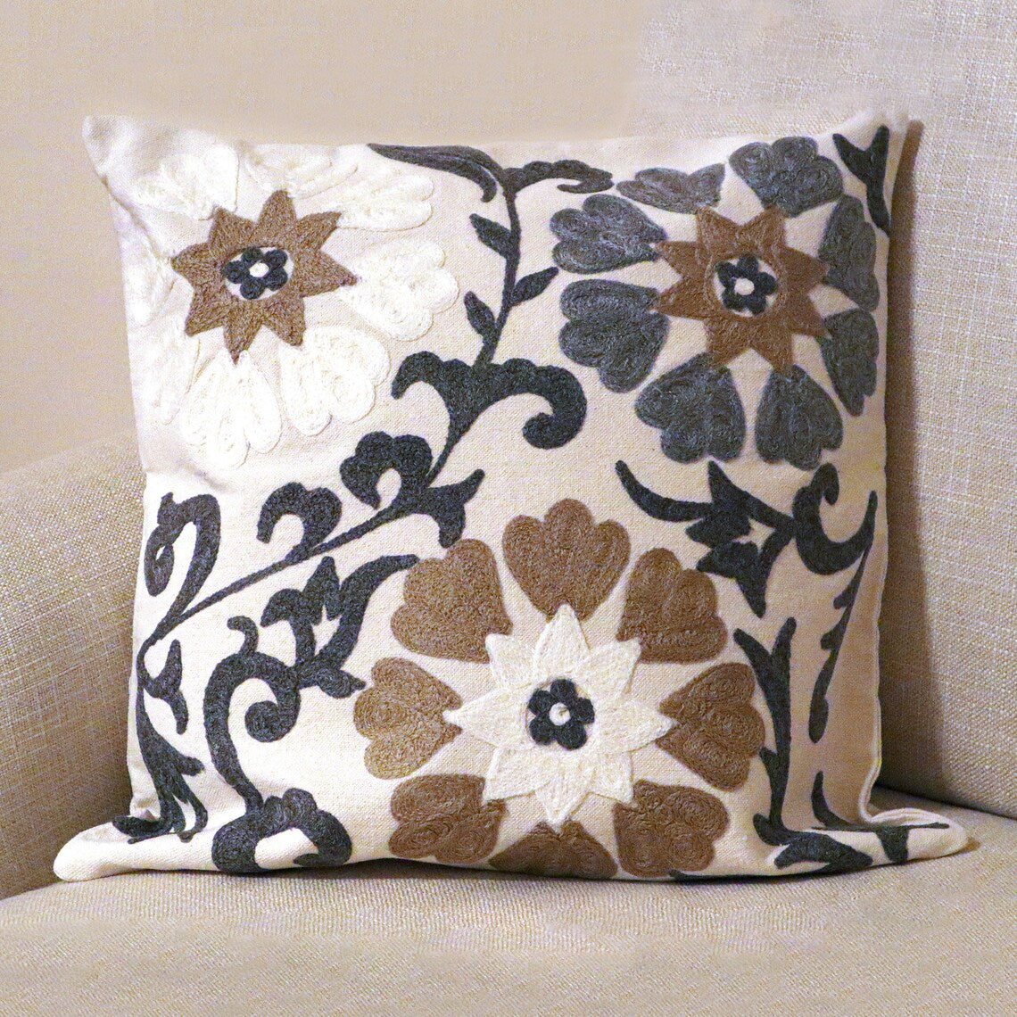 Handmade Embroidered Statement Luxurious Traditional Decorative Cushion Cover, Handmade in Alexandria