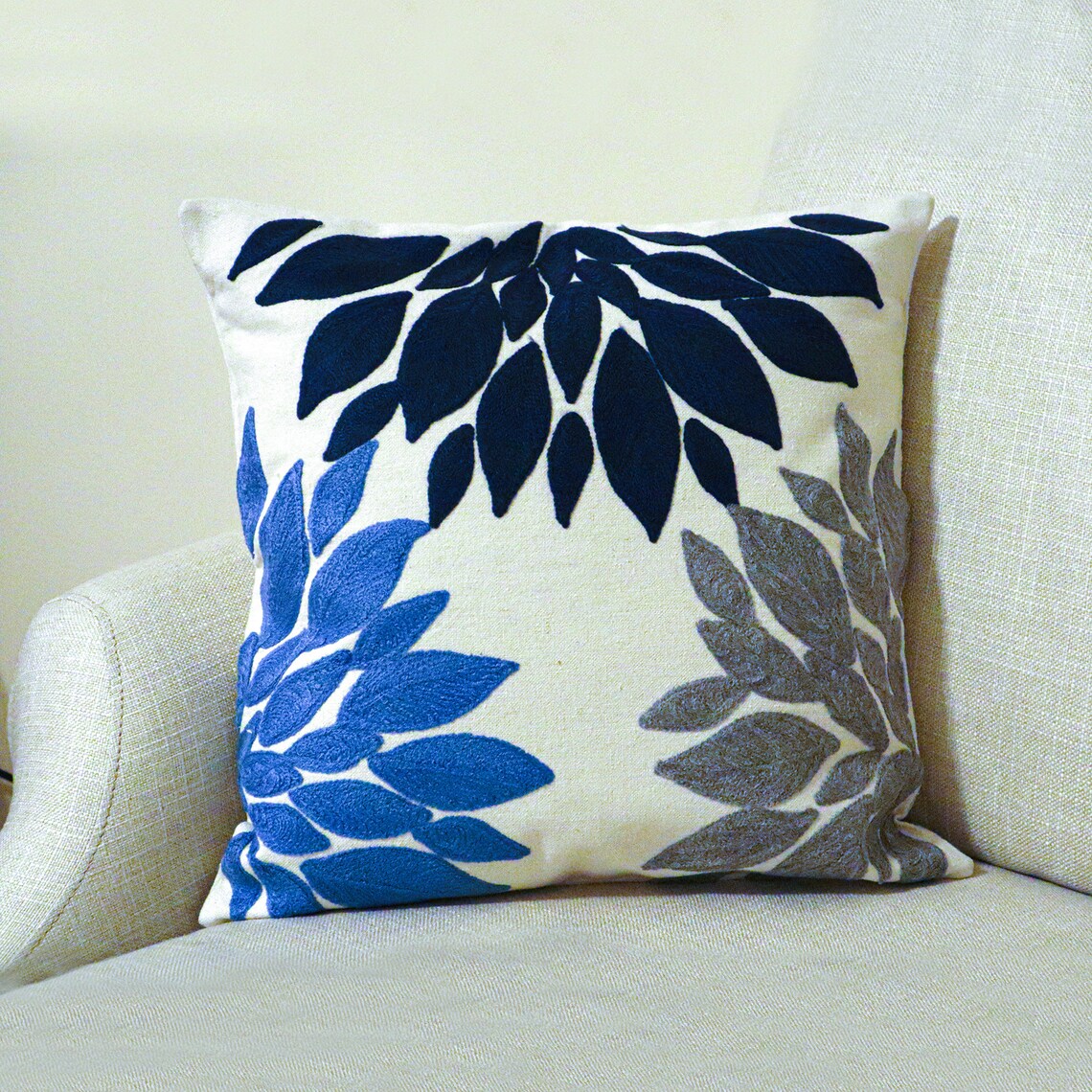 Handmade Embroidered Statement Light Nude Luxurious Traditional Cushion Cover, Handmade in Alexandria