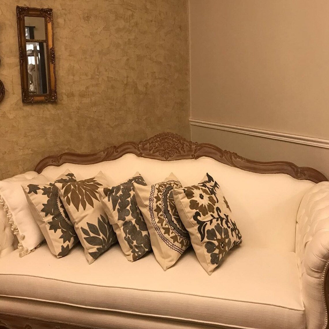 Handmade Embroidered Statement Light Nude Luxurious Traditional Cushion Cover, Handmade in Alexandria