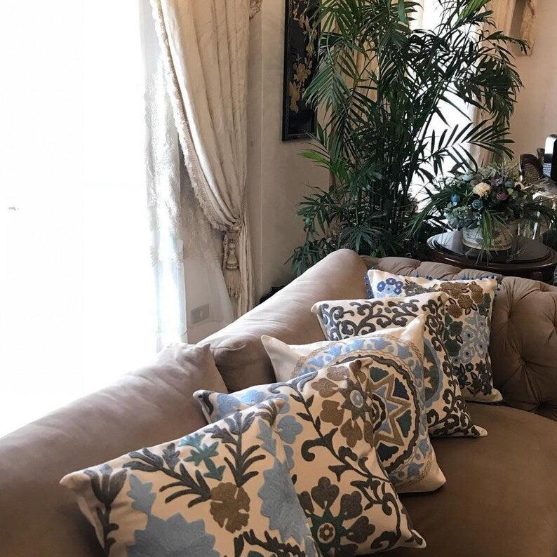 Handmade Embroidered Statement Luxurious Traditional Cushion Cover, Handmade in Alexandria
